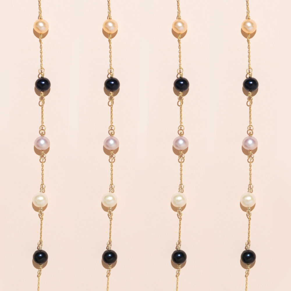 Multicolor Pearl Bracelet on Chain | 6.5 – 7.5 mm | Round Pearls | 7 pcs. - Image 3