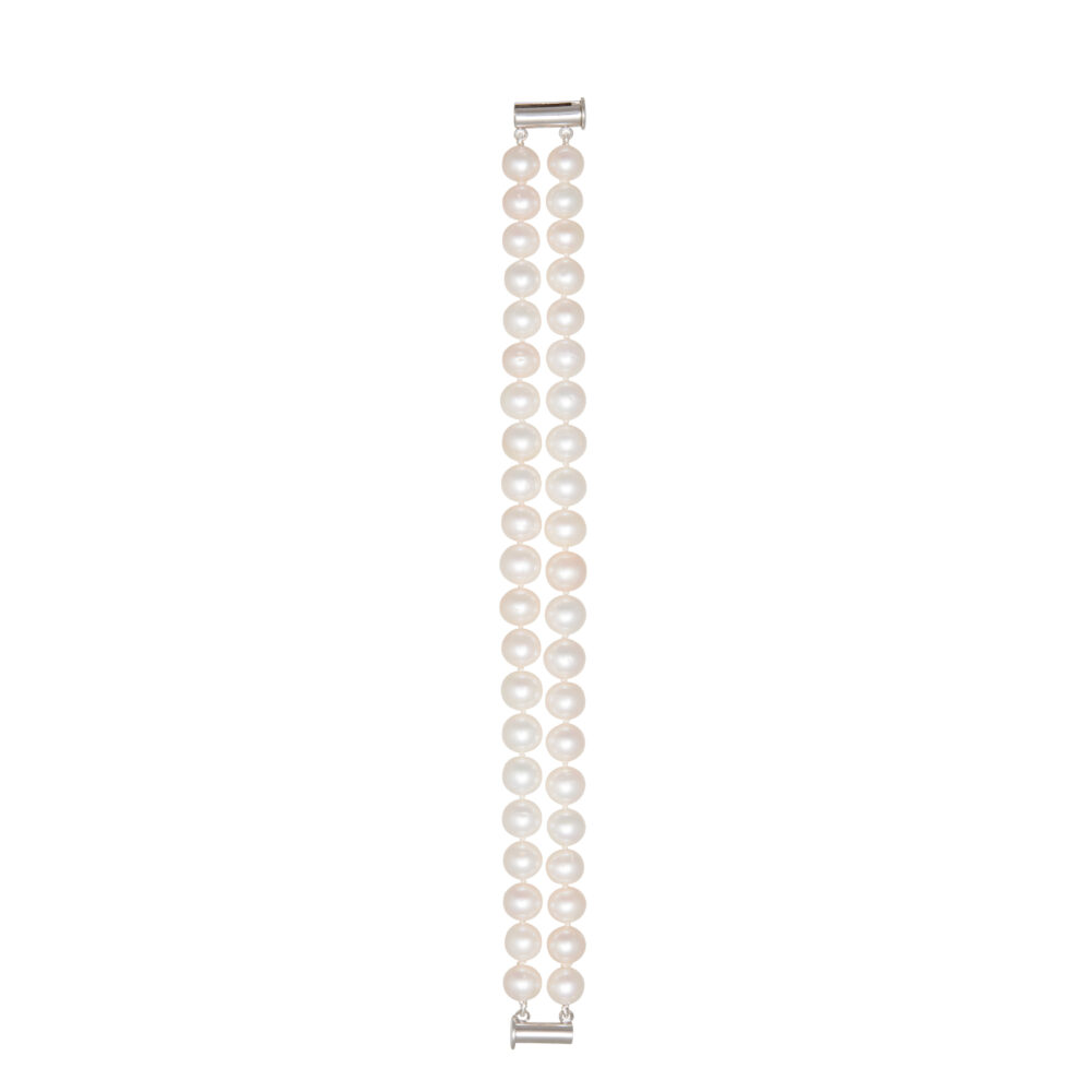 2 Row Classic White Pearl Bracelet | 8.5 – 9.5 mm | Round Pearls - Image 1