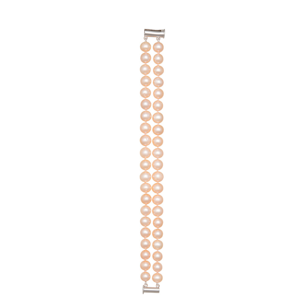 2 Row Classic Pink to Peach Pearl Bracelet | 7.5 – 8.5 mm | Round Pearls - Image 2