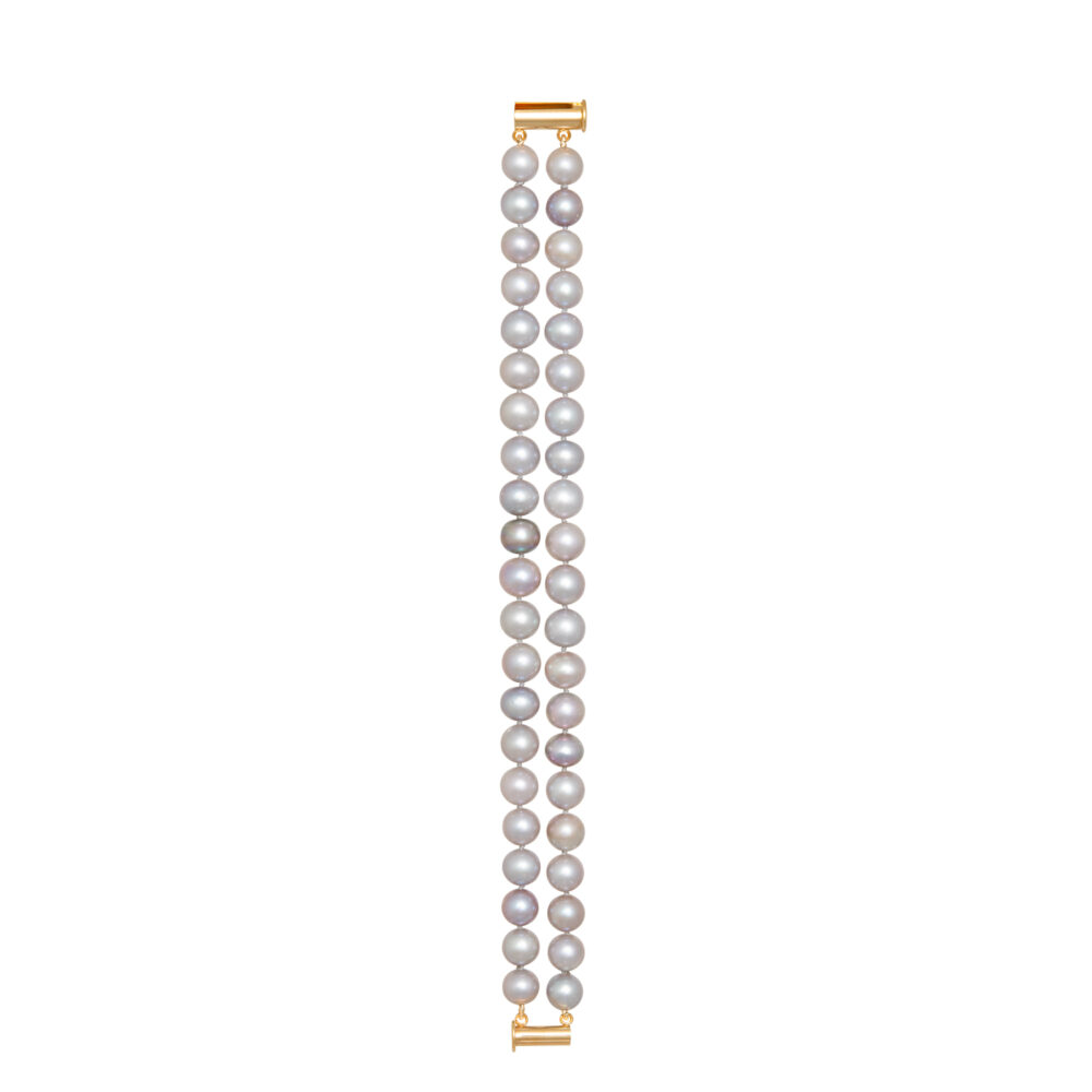 2 Row Classic Silver Grey Pearl Bracelet | 8.5 – 9.5 mm | Round Pearls - Image 1