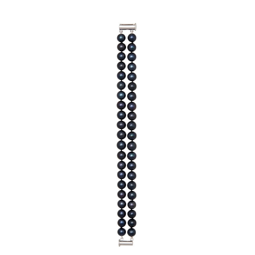2 Row Classic Black Pearl Bracelet | 7.5 – 8.5 mm | Round Pearls - Image 1