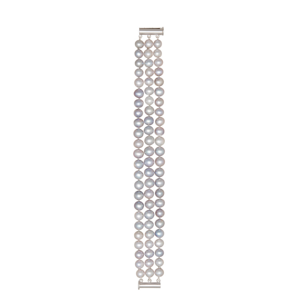 3 Row Classic Silver Grey Pearl Bracelet | 6.5 – 7.5 mm | Round Pearls - Image 1