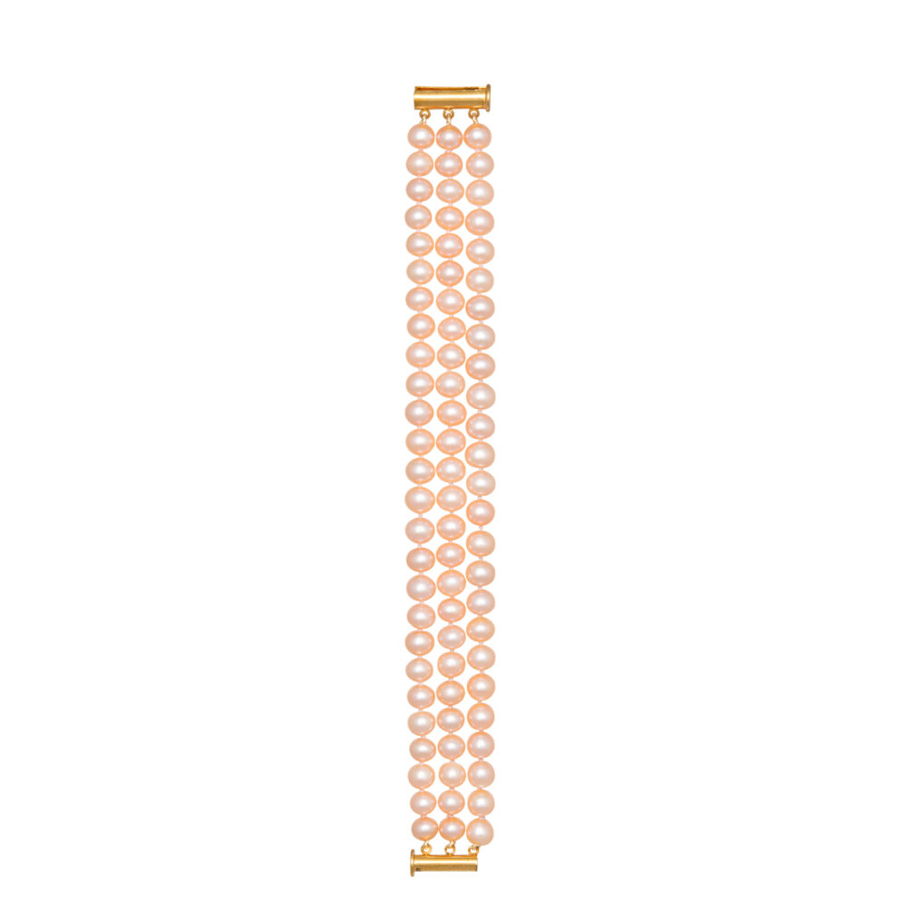 3 Row Classic Pink to Peach Pearl Bracelet | 6.5 – 7.5 mm | Round Pearls - Image 1