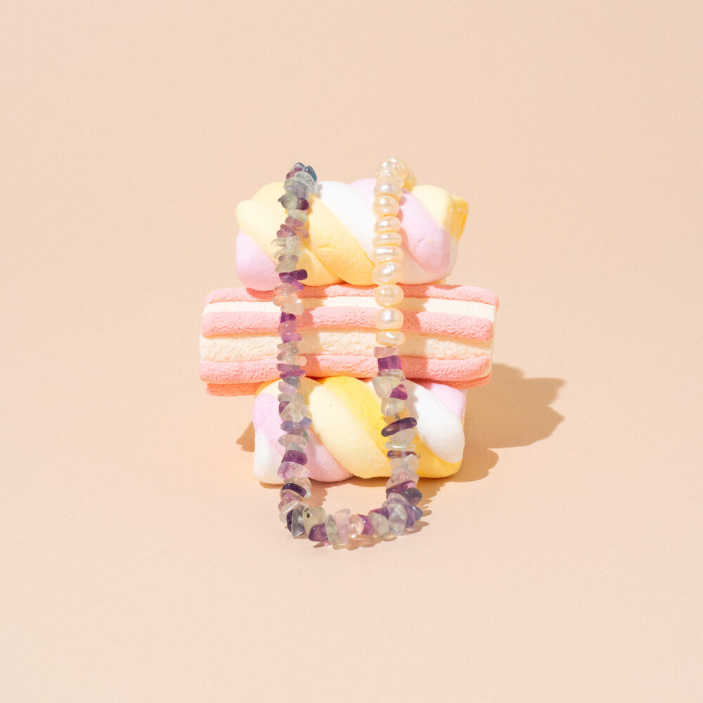 Necklace 'June' with Fluorite | 5.5 – 6.5 mm | Irregular White Pearls + Colored Stones - Image 2