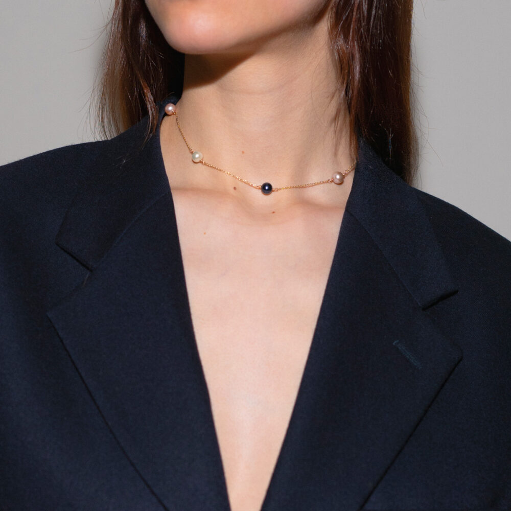 40 – 45 cm Fine Pearl Necklace on Chain | 6.5 – 7.5 mm | Round Pearls | 10 pcs. - Image 3