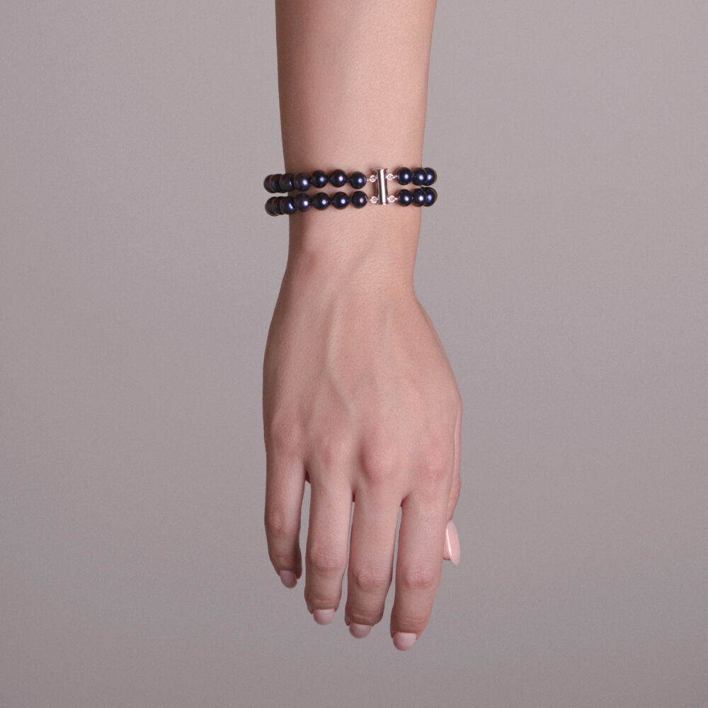 2 Row Classic Black Pearl Bracelet | 8.5 – 9.5 mm | Round Pearls - Image 1