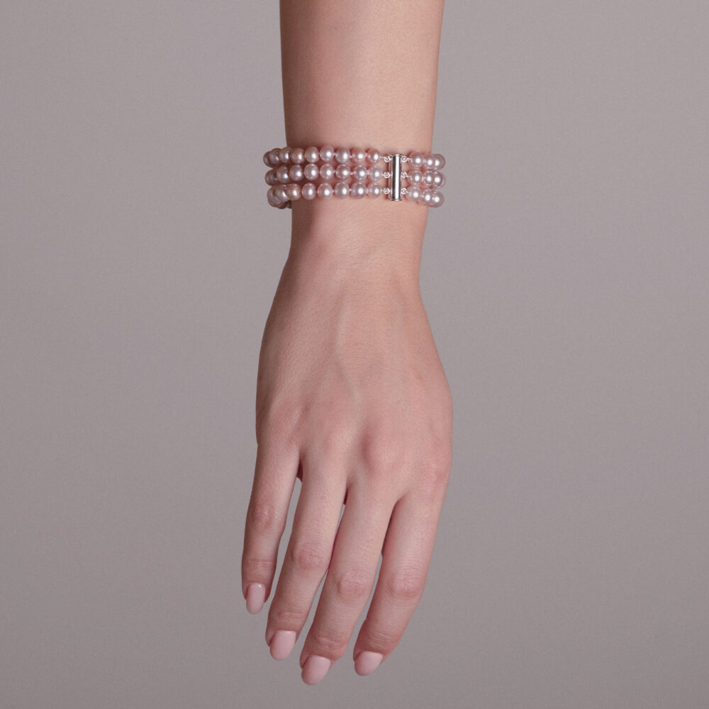 3 Row Classic Lavender Pearl Bracelet | 5.5 – 6.5 mm | Round Pearls - Image 1