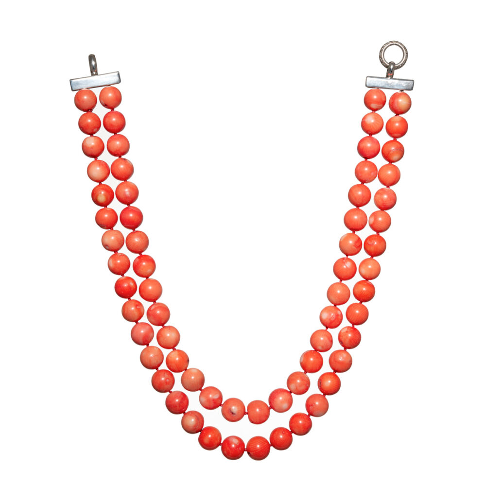 Double Row Necklace of Rare Large Pink Coral | 13.5 - 14.5 mm | Round Coral - Image 5