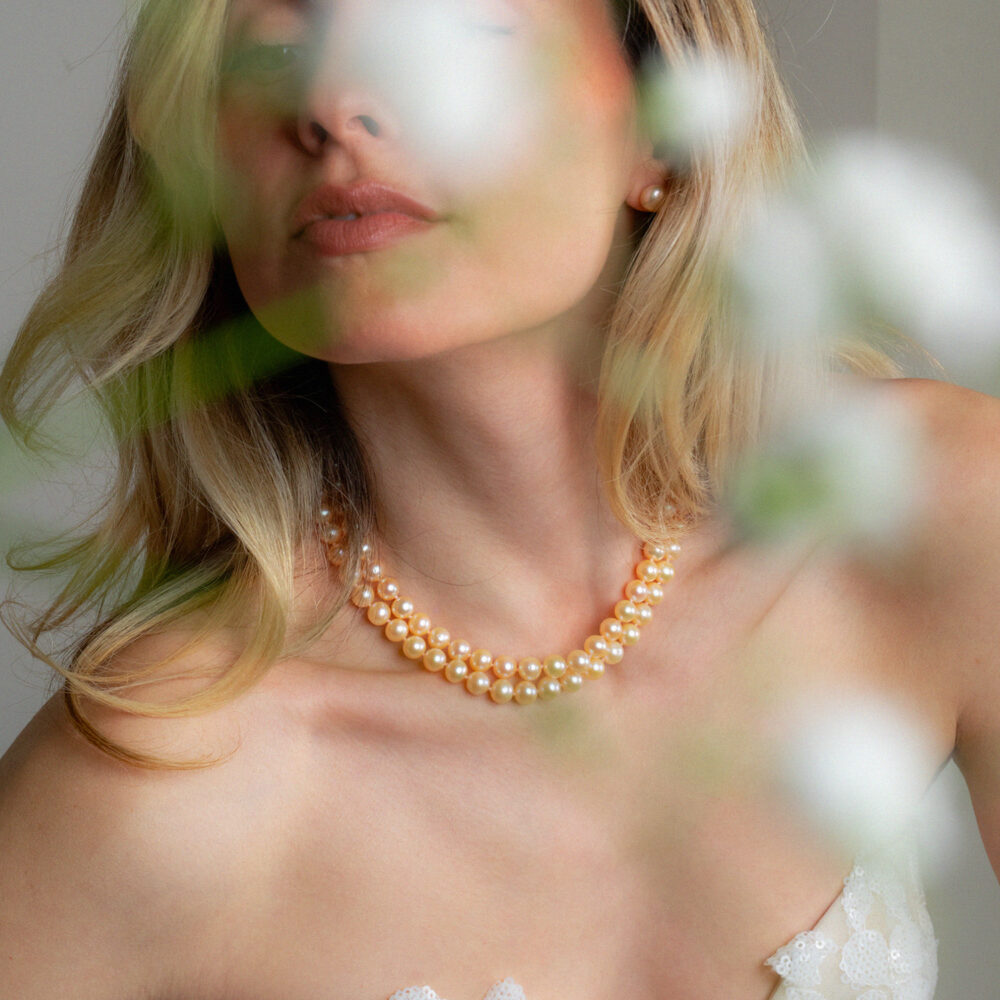 2 Row Classic Pink to Peach Pearl Necklace | 8.5 – 9.5 mm | Round Pearls - Image 1