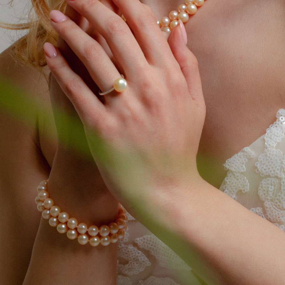 2 Row Classic Pink to Peach Pearl Bracelet | 7.5 – 8.5 mm | Round Pearls - Image 1