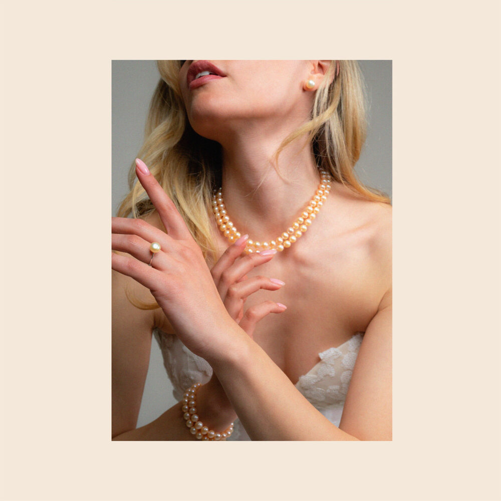 2 Row Classic Pink to Peach Pearl Necklace | 7.5 – 8.5 mm | Round Pearls - Image 1