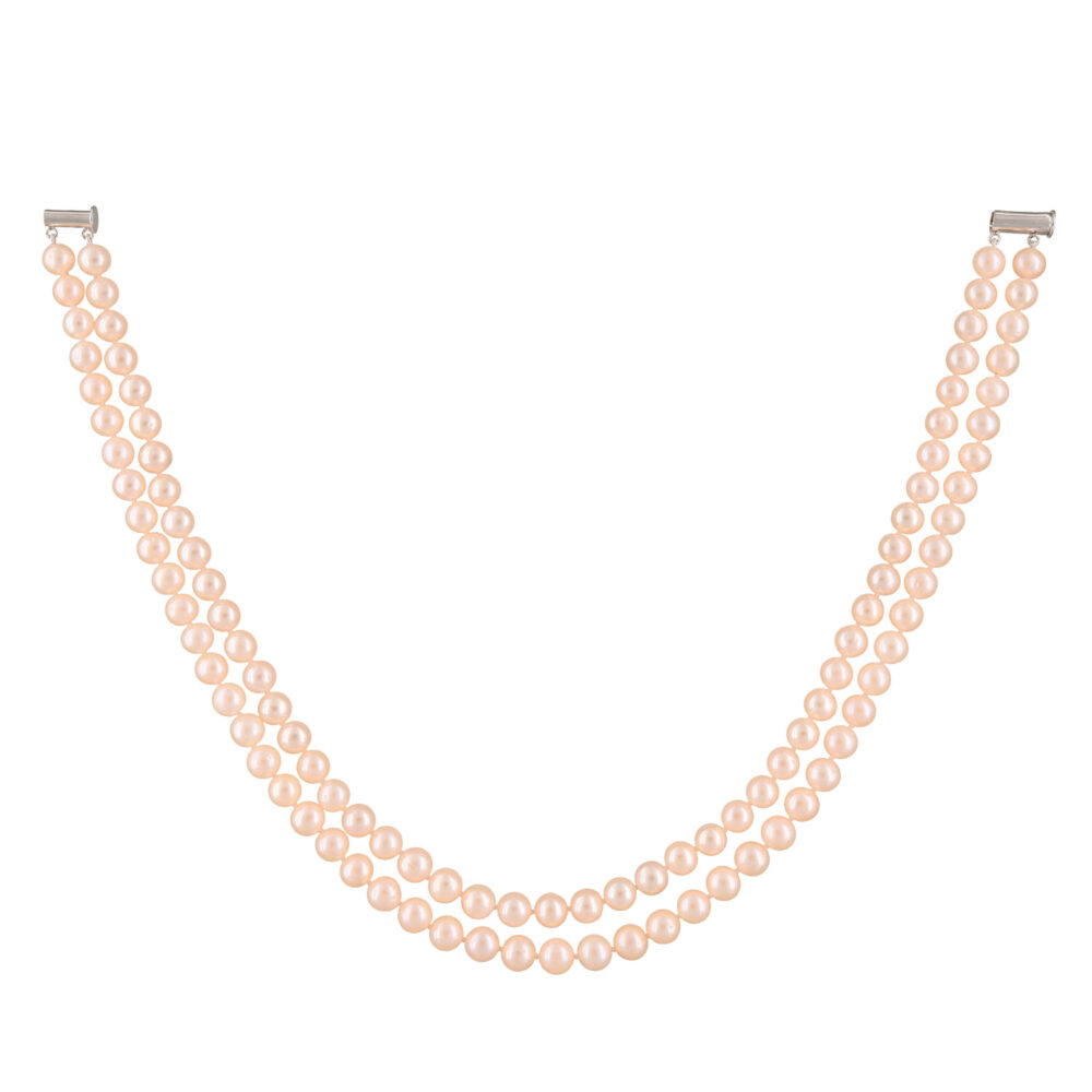 VNC2.RO7_8_9_DSC1916 2 Row Classic Pink to Peach Pearl Necklace | 7.5 – 8.5 mm | Round Pearls - Image 2