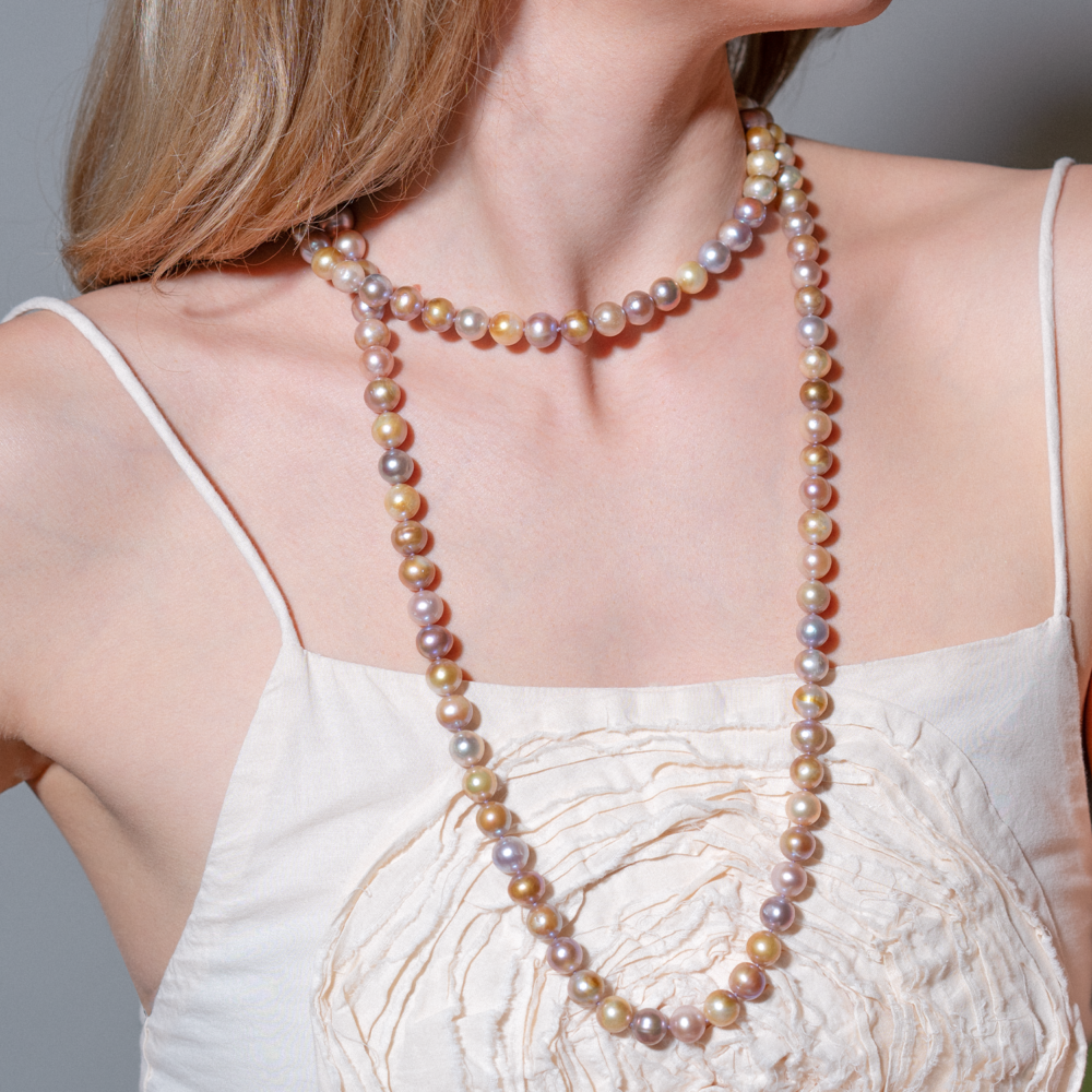 Extraordinary 120 cm Rope Multicolor Pearl Necklace | 9.5 – 10.5 mm | Round Pearls - Image 3