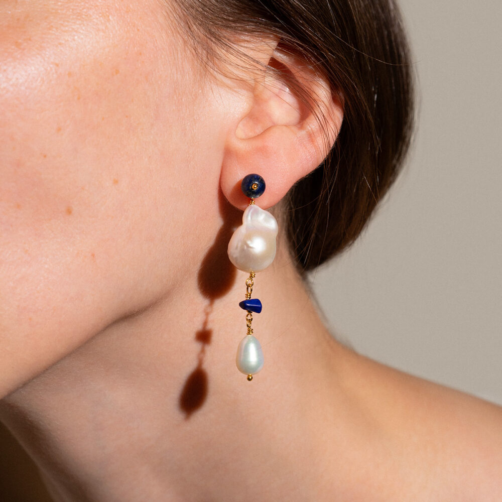 VELMAR_August_JOM_1.2 Detachable Pearl & Stone Earrings | Fireball + Oval Pearls | Lapis Lazuli - Image 2