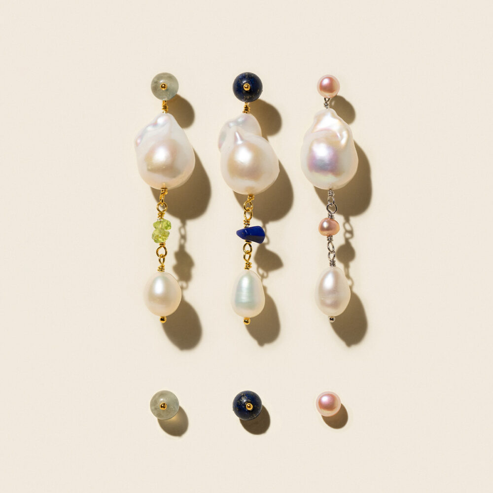VELMAR_August_JOM_ALL Detachable Pearl & Stone Earrings | Fireball + Oval Pearls | Lapis Lazuli - Image 4