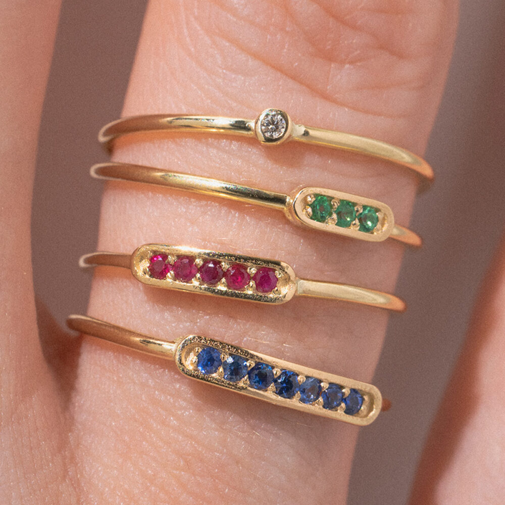 Minimalistic Gold and Precious Stone Ring | Diamond, Emerald, Ruby, Sapphire | 3 pcs. - Image 6