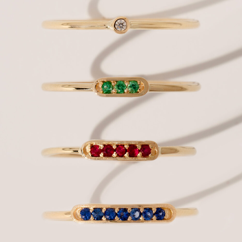 Minimalistic Gold and Precious Stone Ring | Diamond, Emerald, Ruby, Sapphire | 3 pcs. - Image 3