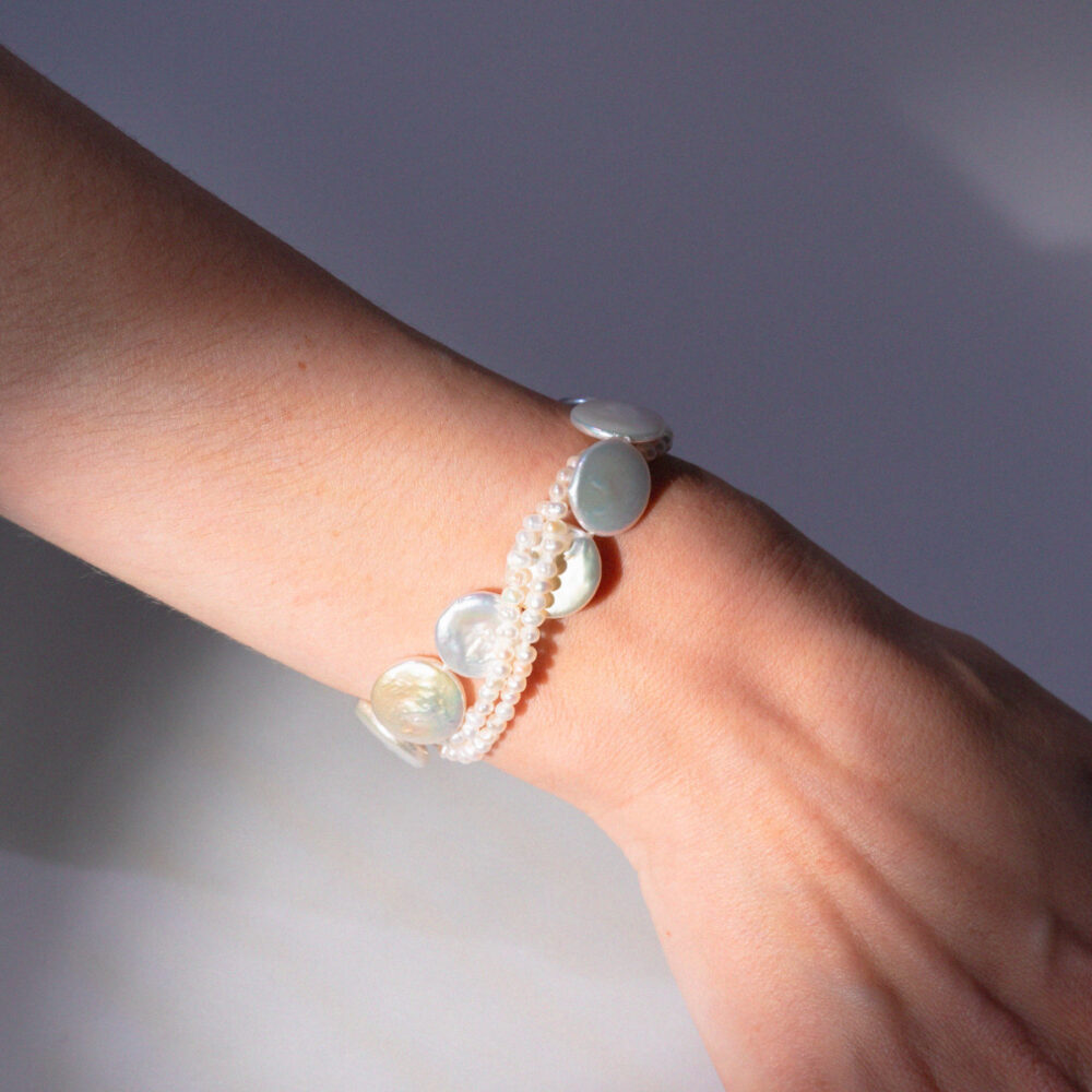 Twisted White Pearl Bracelet | Irregular + 'Coin' Pearls - Image 2