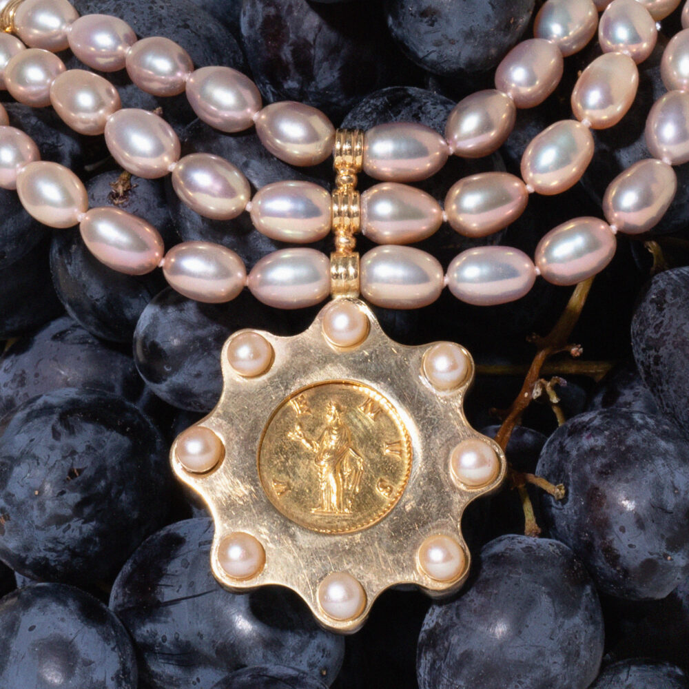 Exquisite Three Row Golden Lavender Pearl Necklace | 6.5 – 7.5 mm | Oval Pearls - Image 3